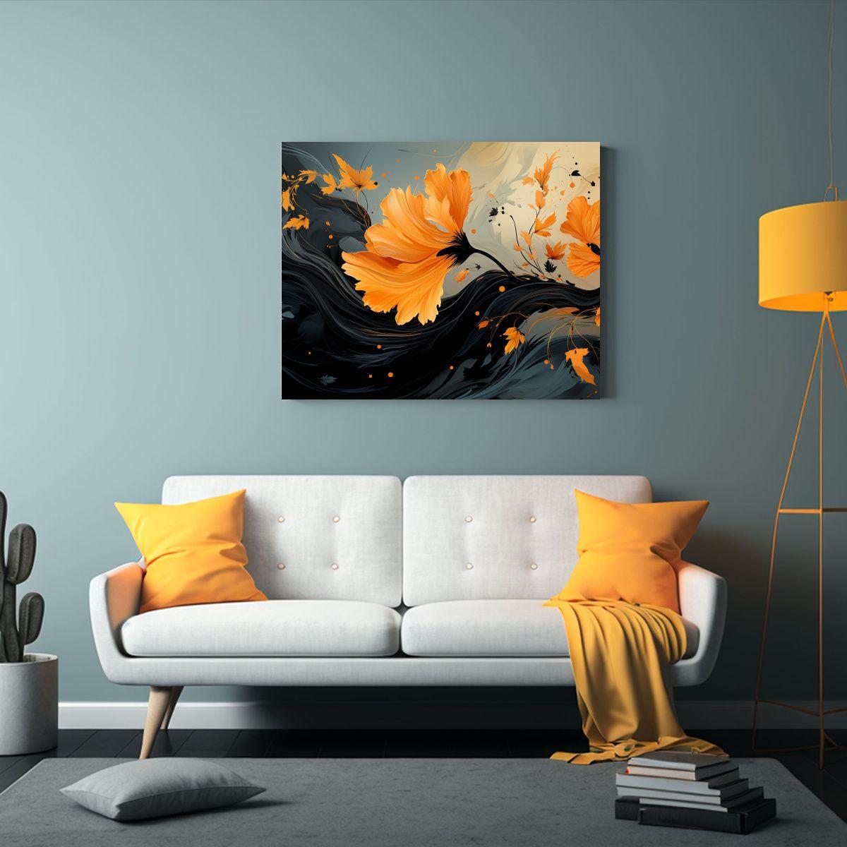 Cuadros Modernos Para Comedor: Granos De Cebada En Naranja Y 90x60cm-2