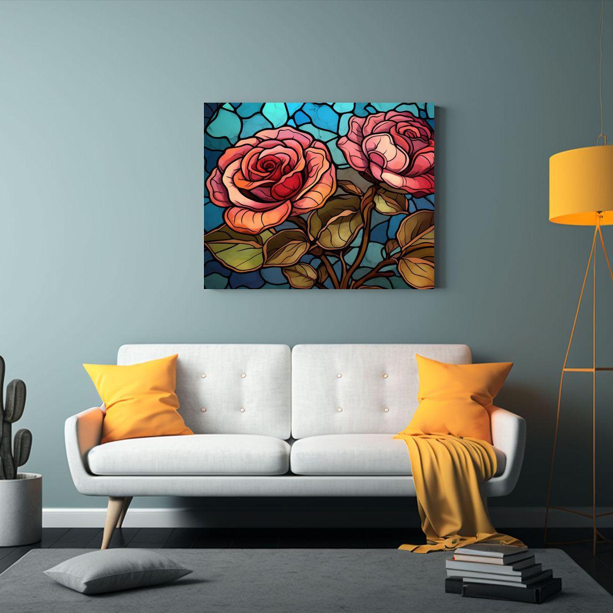 Cuadro De Arte 3D Con Rosas De Vidrio Manchado 30x20cm-2