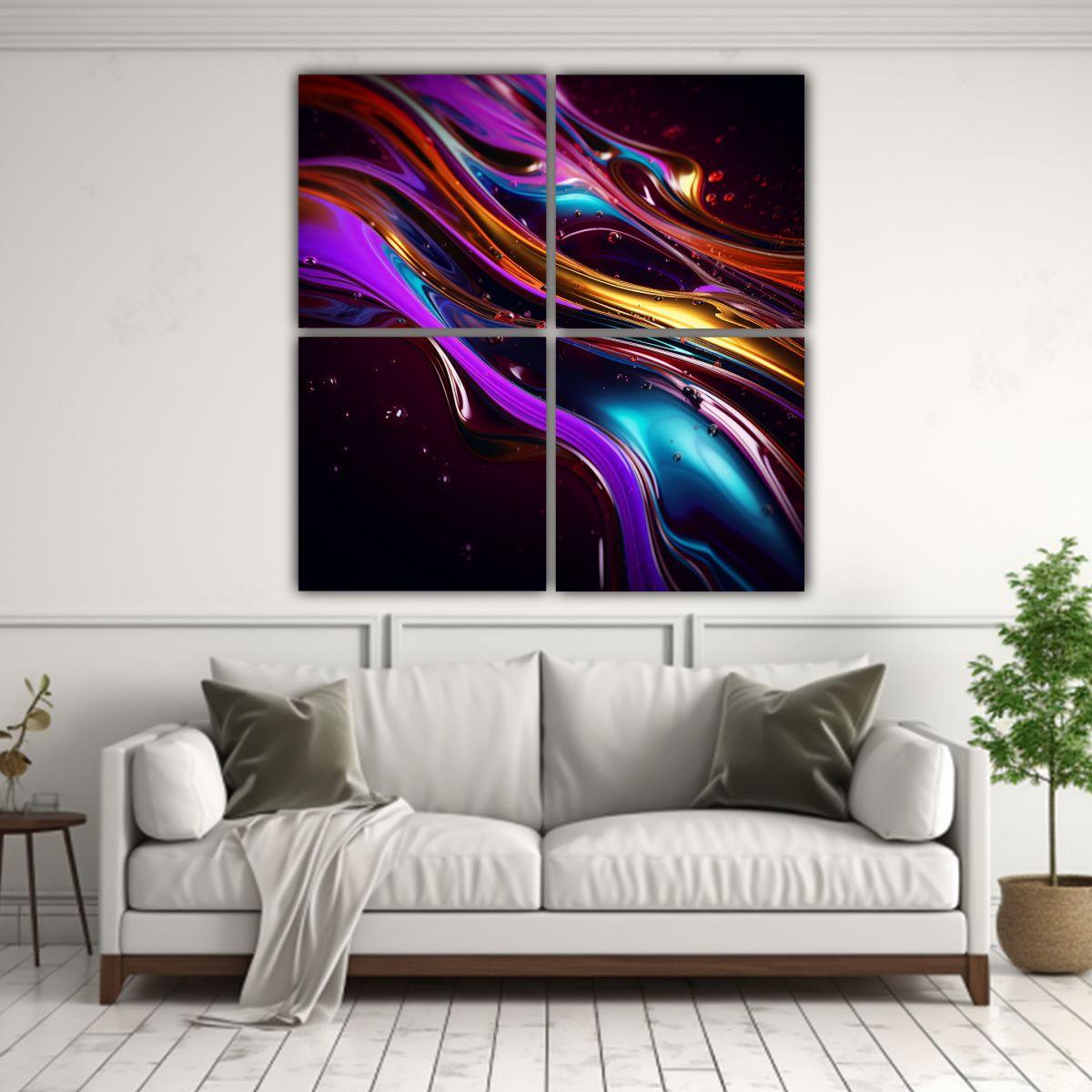 Cuatro Lienzos De Tela Cálidos Armonía Líquida 160x160 Cm-2