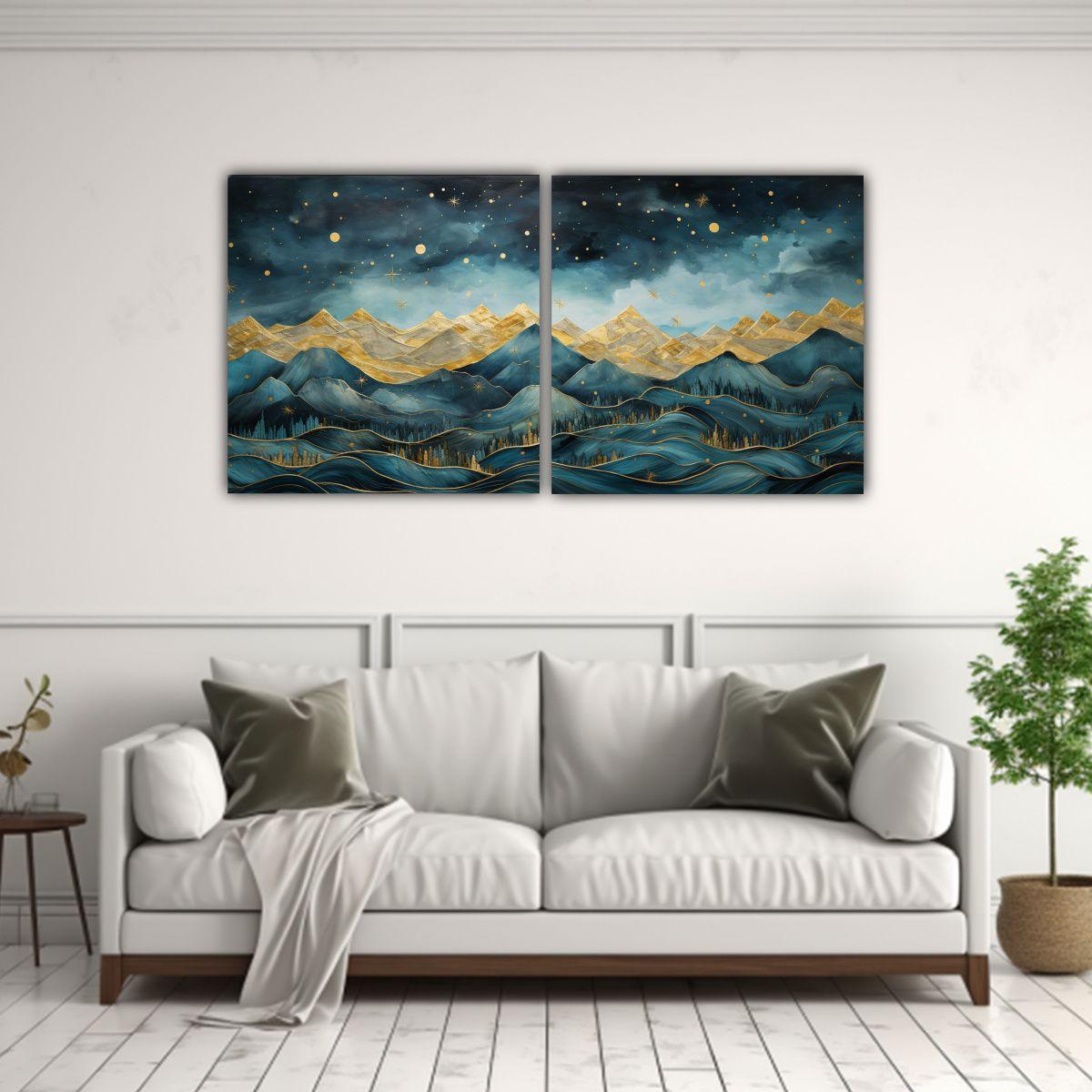 Set 2 Telas Bastidor Acuarela Arte Grafico 60x30 Cm-2