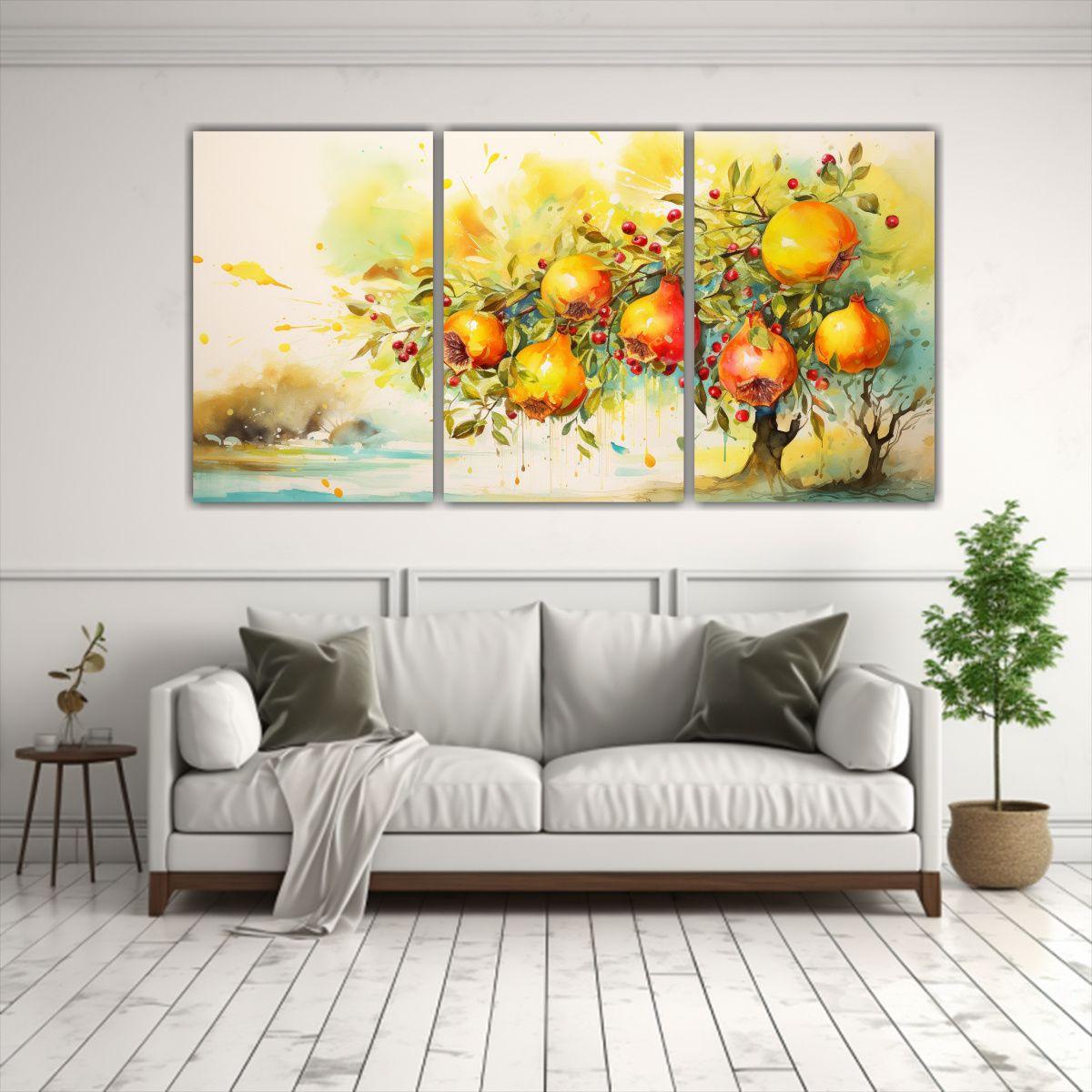 Pintura Abstracta Temática Árbol Granada 90x45 Cm-2