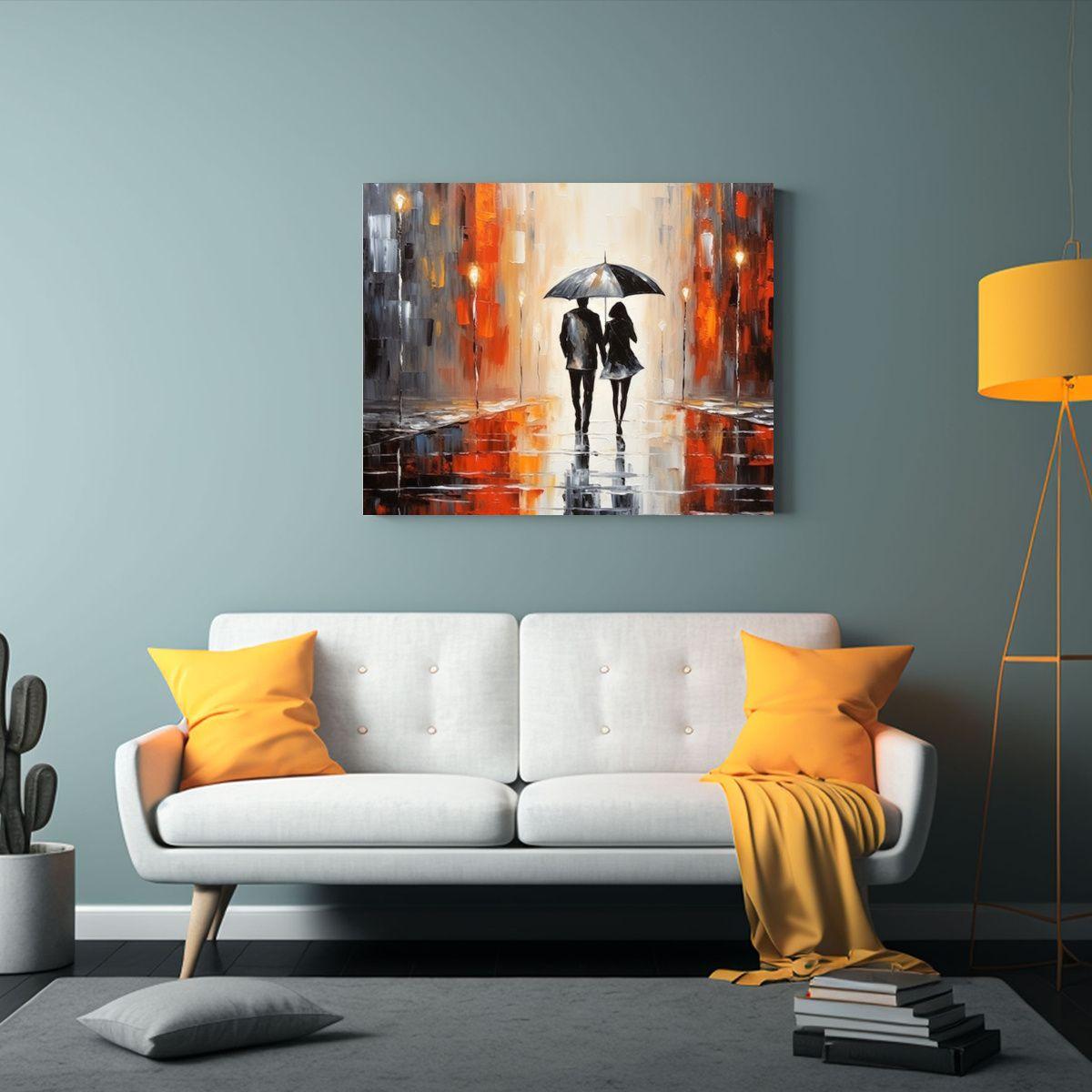 Cuadro Abstracto Rainy Manhattan Romance Con Mujer En Tonos  65x50cm-2