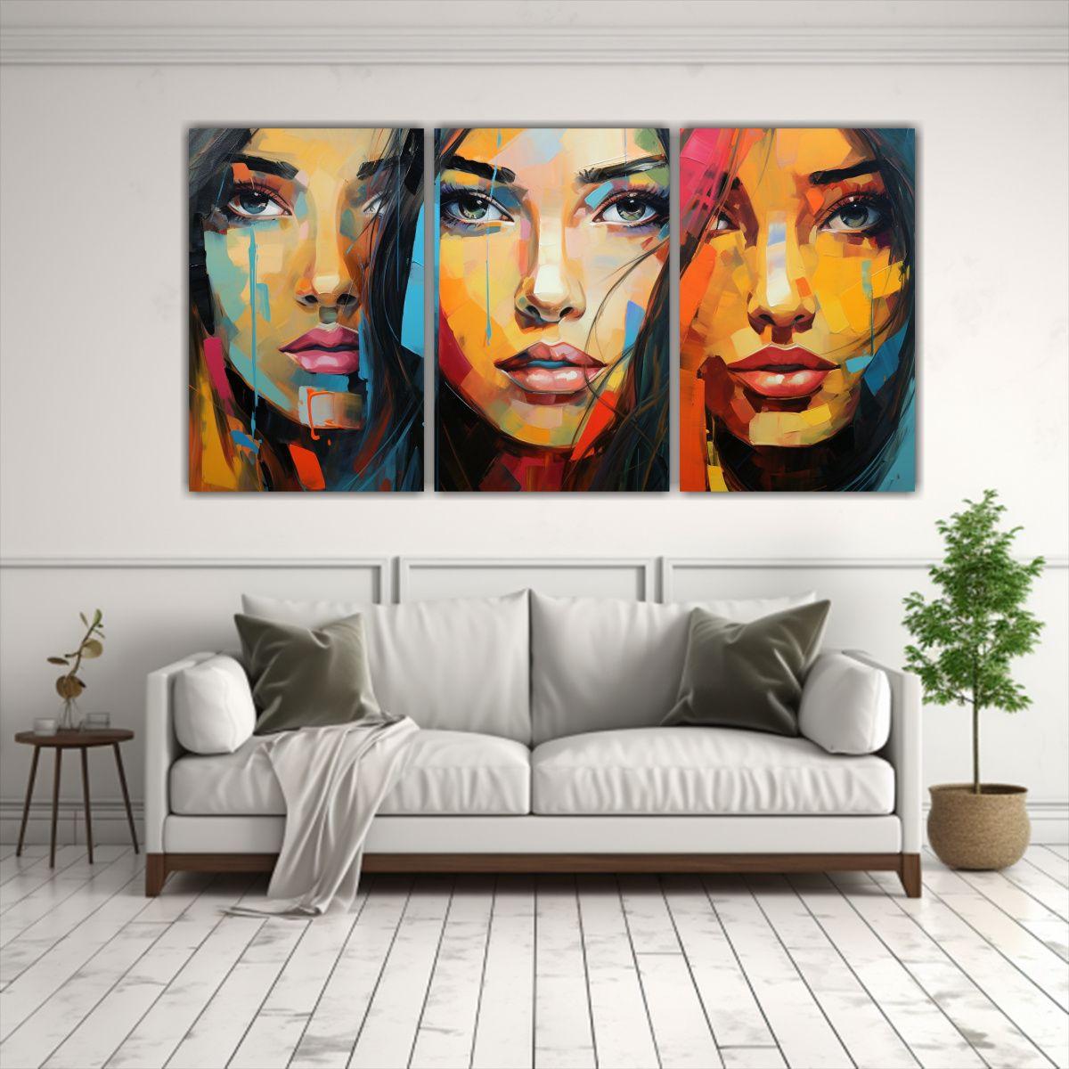 Cuadros Abstractos De Mujeres Con Patrones 60x30 Cm-2