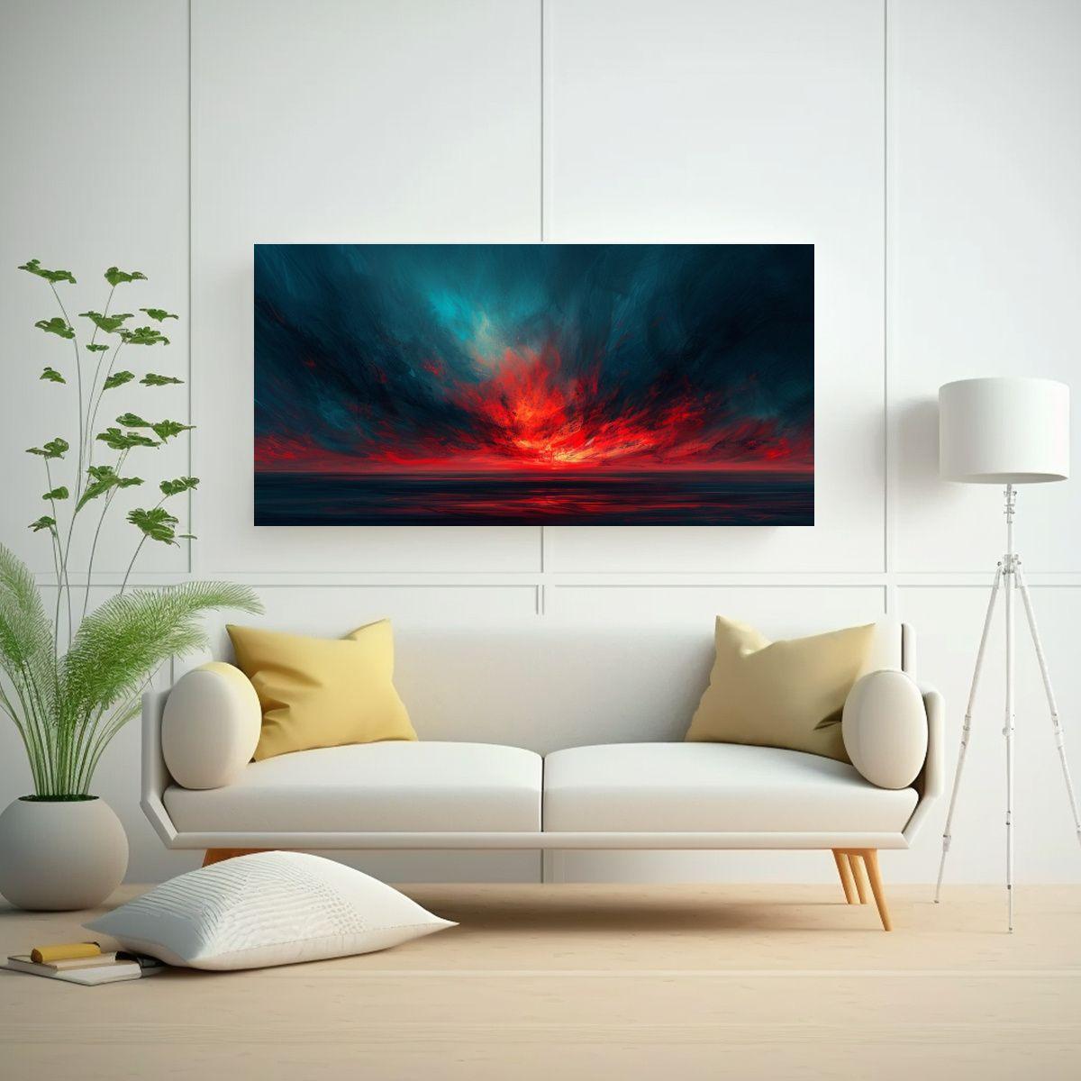 Cuadro Abstracto De Cielo Nocturno En Rojo Y Azul 140x70cm-2