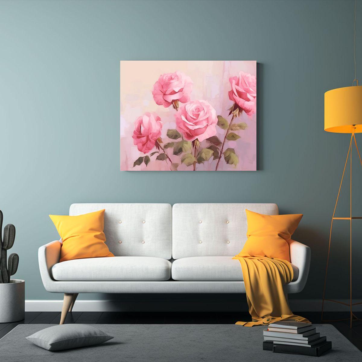 Arte De Pared Tela Sublimada Comedor Flores Grandes De Rosas 65x50cm-2