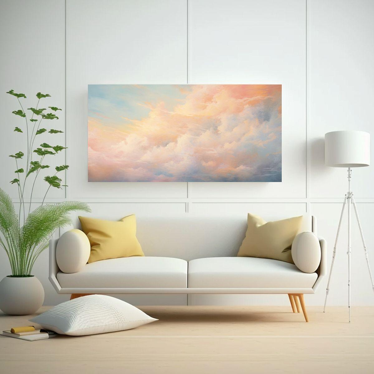 Cuadro Moderno Sala: Amanecer Cielo Pastel, 140x70cm-2