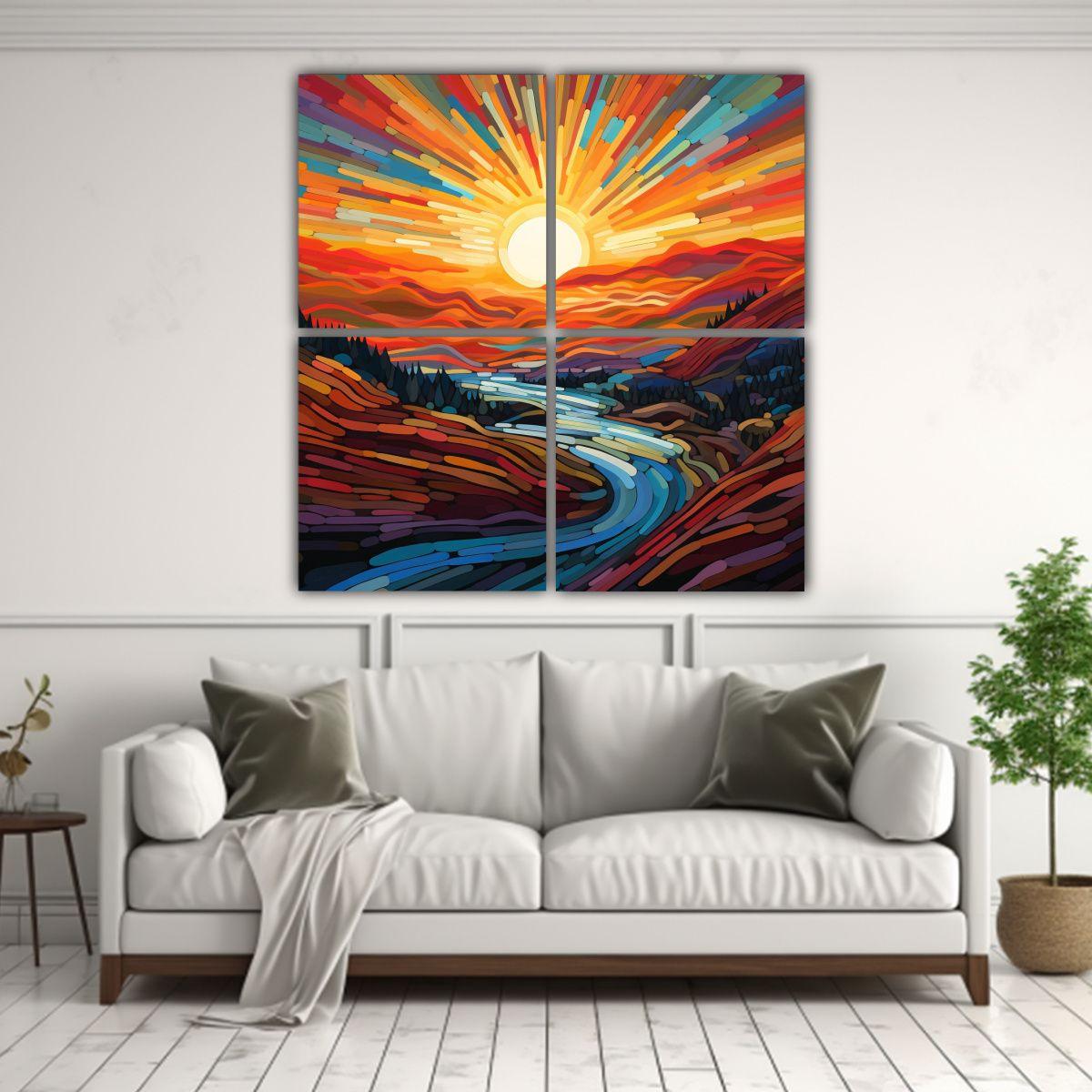 Paisaje Abstracto Al Atardecer, Arte En Lienzo De 200x200 Cm-2