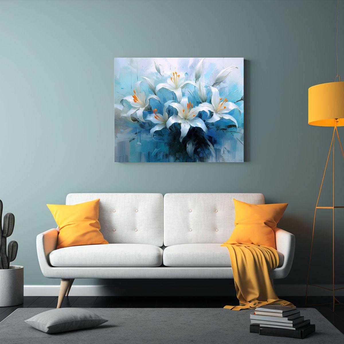 Dibujo De Composición De Ramo De Lirios Azules 90x60cm-2