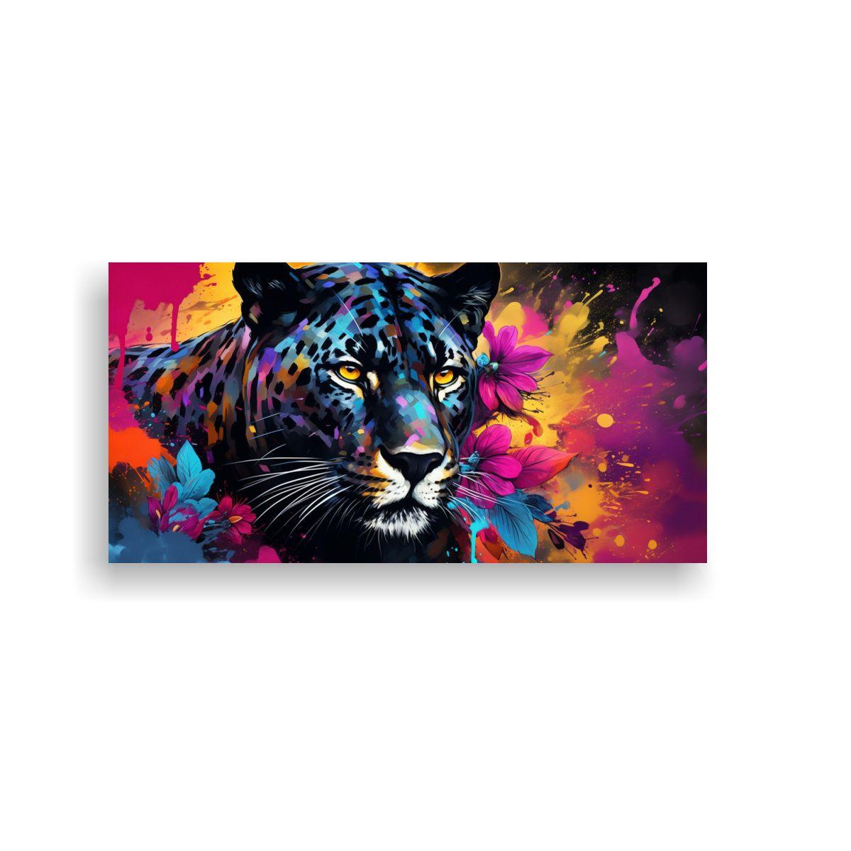 Arte Diseño: Pantera En Acuarela Colorida Estilo 80x40cm-0