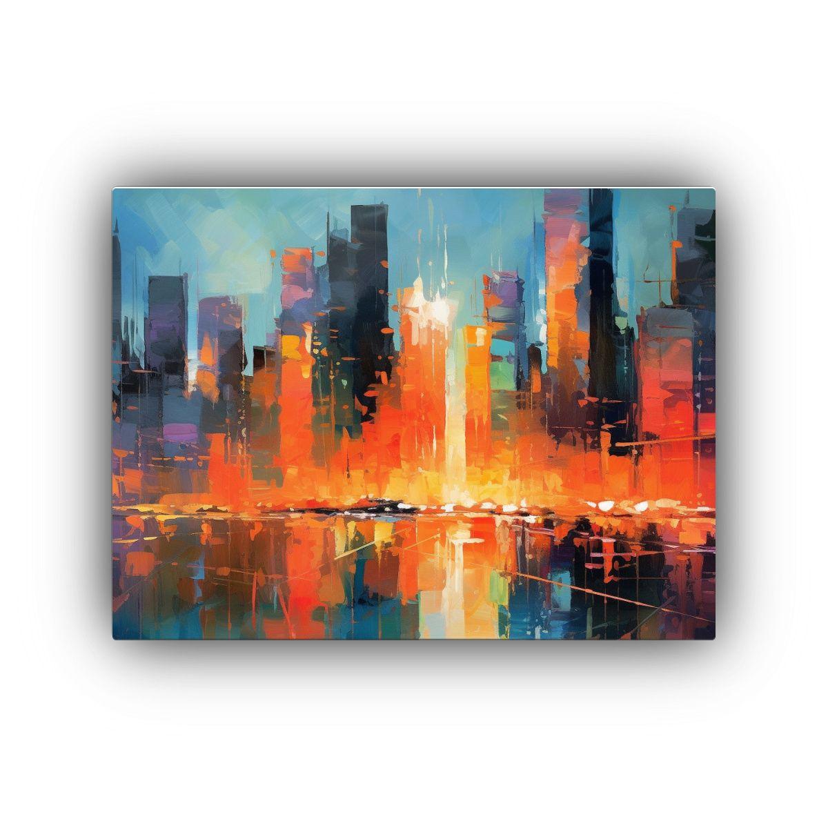 Pintura Abstracta Moderna Del Skyline Nocturno De Una Ciudad 120x80cm-0