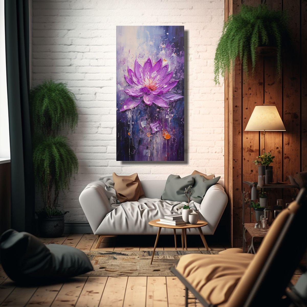 Pintura Lienzo Moderna De Loto Morado Estilo Vida 40x80cm-2