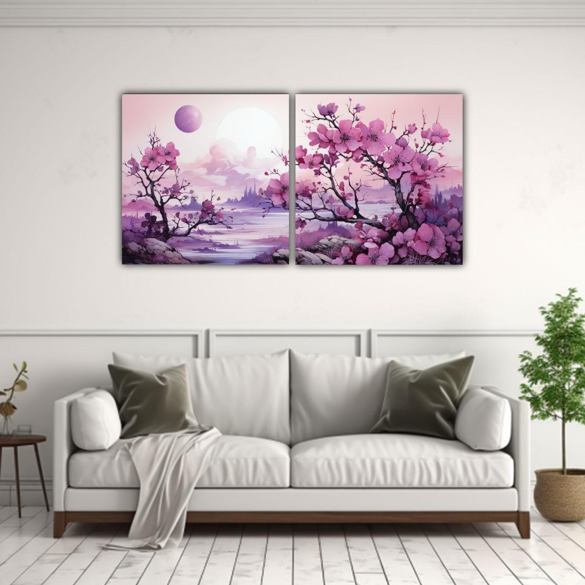 Artes De Pared Expresión Fantasía Árbol Morado 120x60 Cm-2