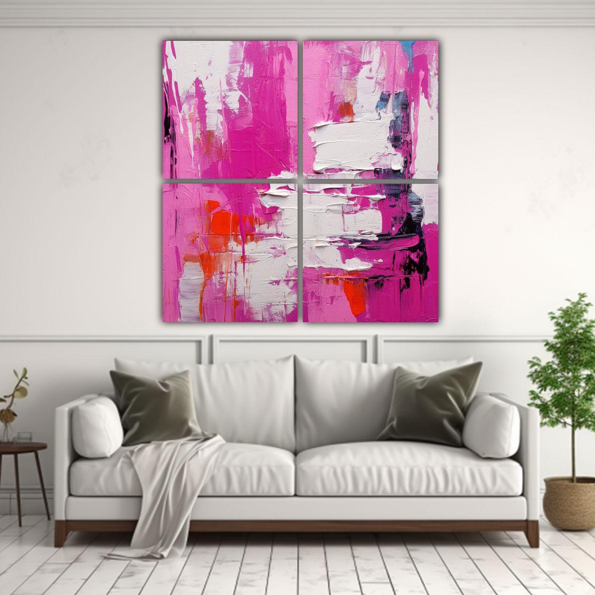 Pintura Abstracta Rosa Intenso En Bastidor 4 60x60 Cm-2