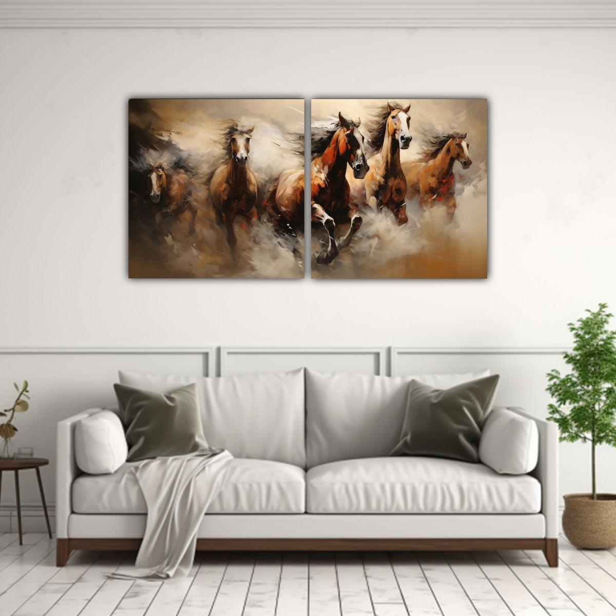 Pinturas Abstractas Caballos Para Comedor Canvas 60x30 Cm-2