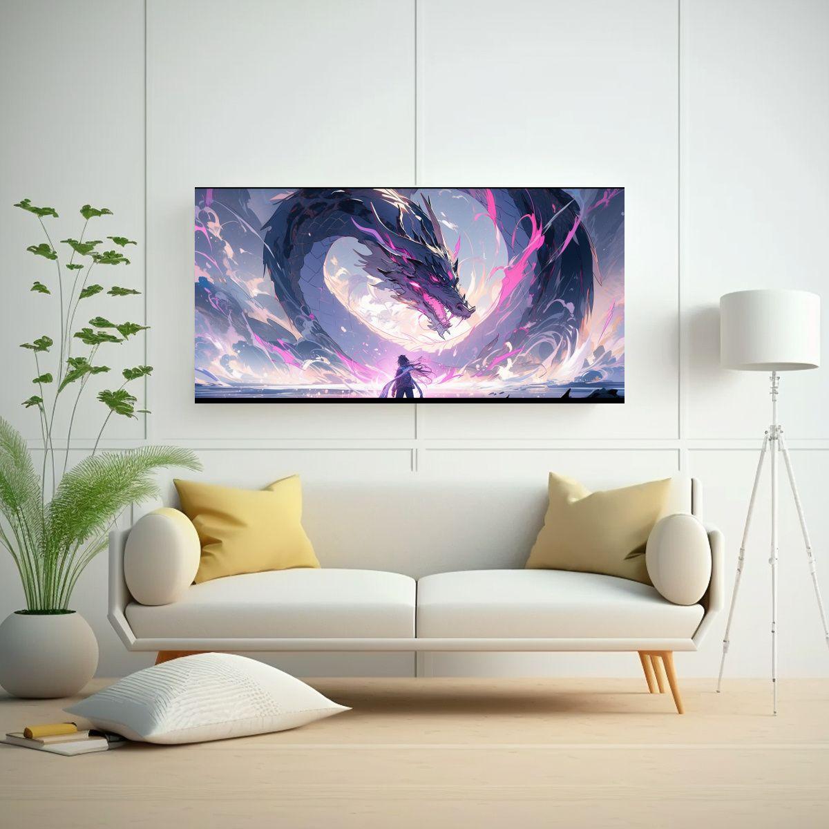 Pintura De Pared Fantasía Dragón Vibrante Y Púr 100x50cm-2