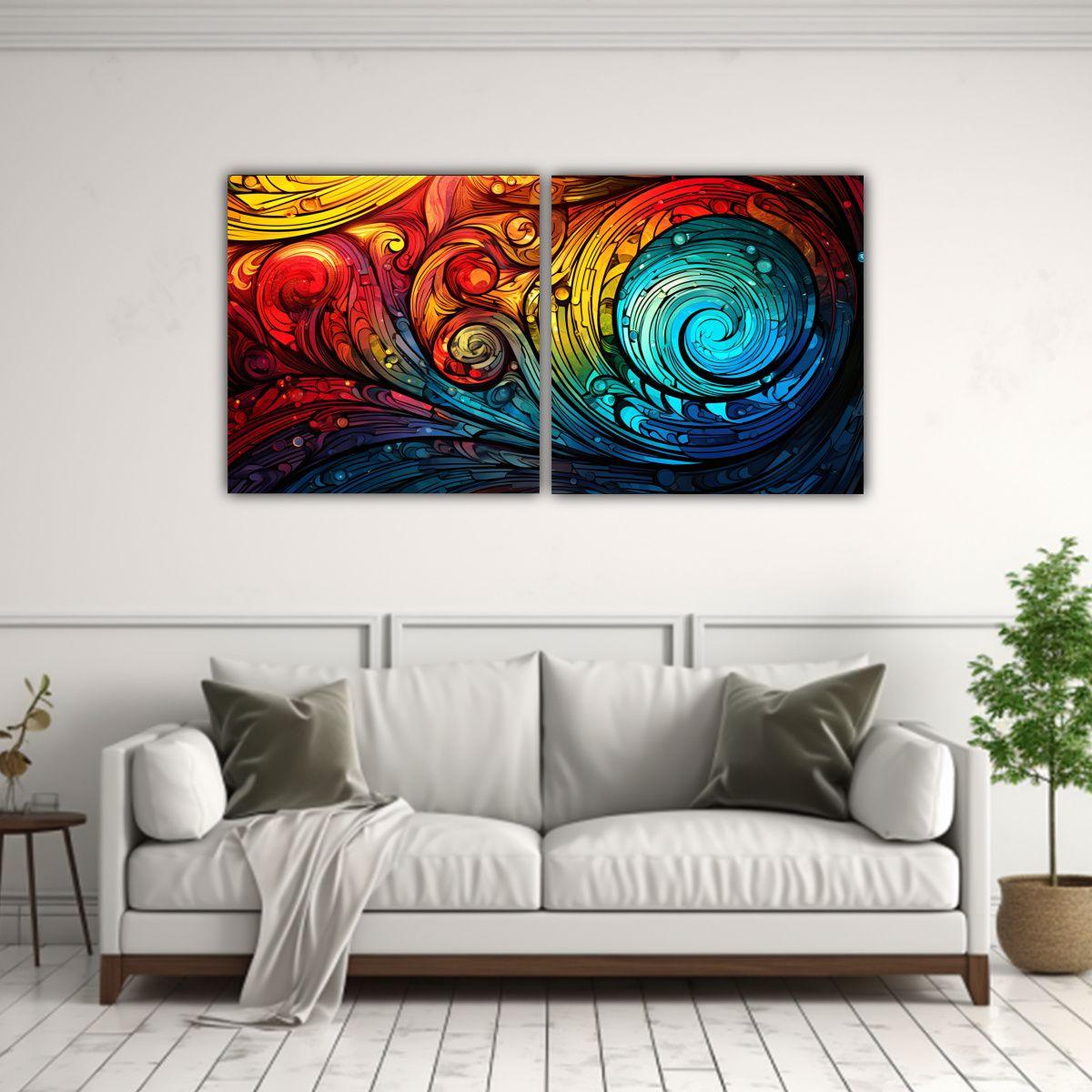 Conjunto 2 Composiciones Tela Sublimada Arte 100x50 Cm-2