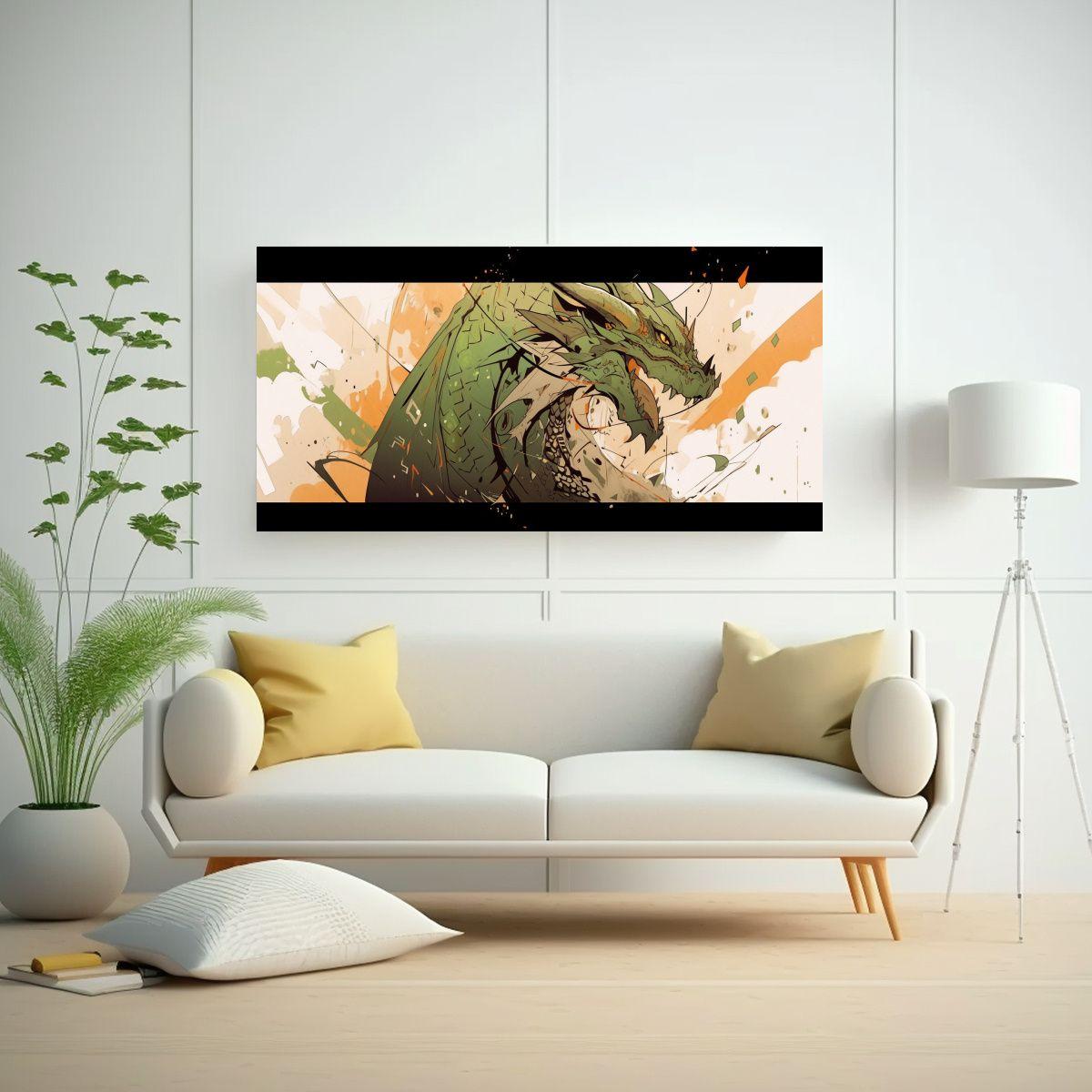 Pintura Decorativa Moderna De Un Dragón En Tonos 40x20 Cm-2