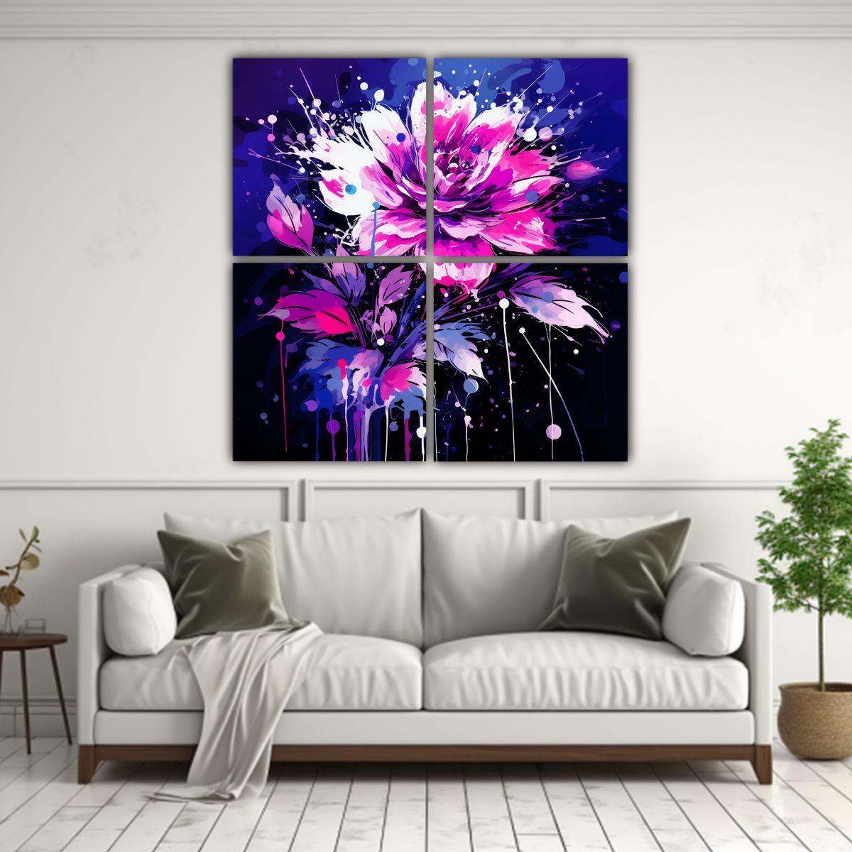 Cuatro Cuadros Tonos Figuras Púrpura Atmosfera 120x120 Cm-2