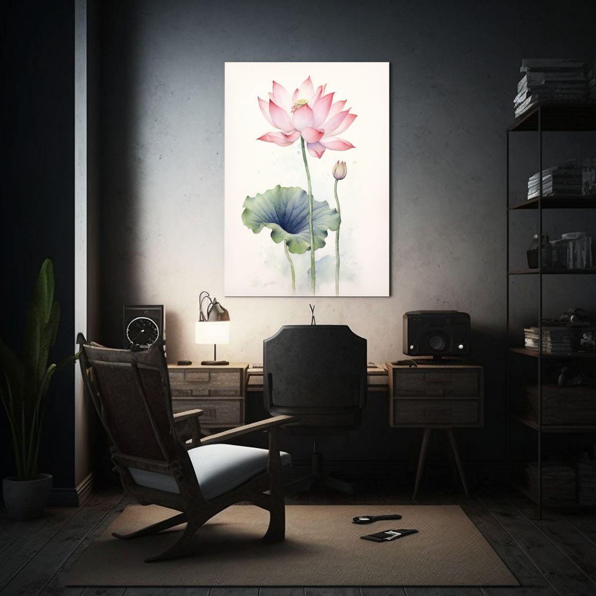 Pintura Lotus Acuarela Fondo Blanco Menos Detalle 50x65cm-2