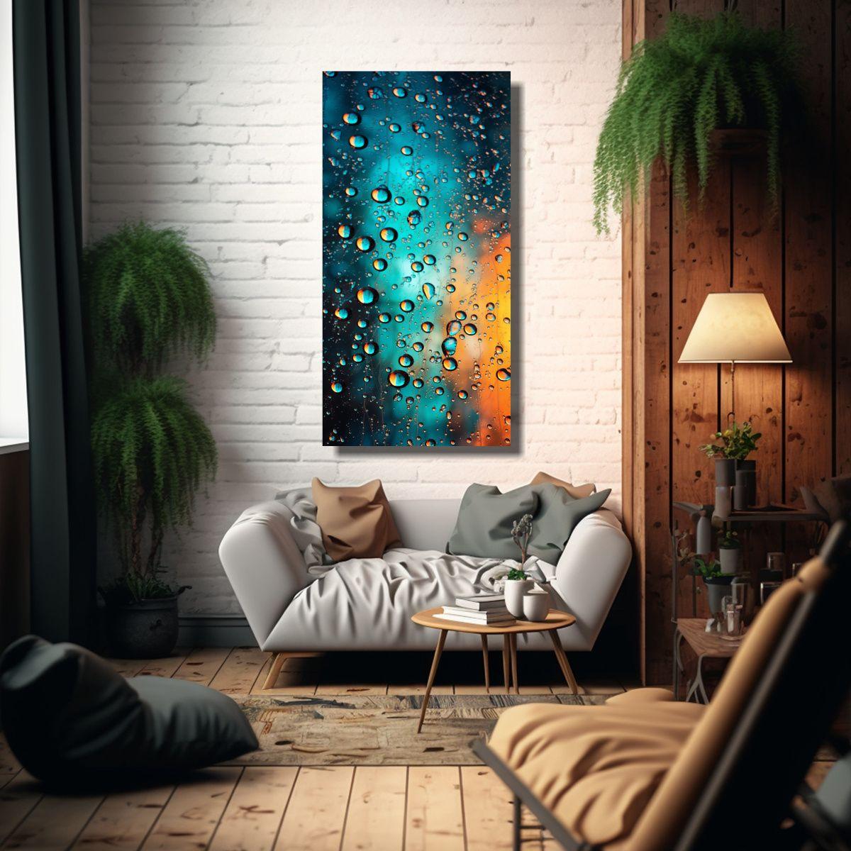 Cuadro De Dibujo Abstracto Con Gotas De Lluvia De 70x140cm-2