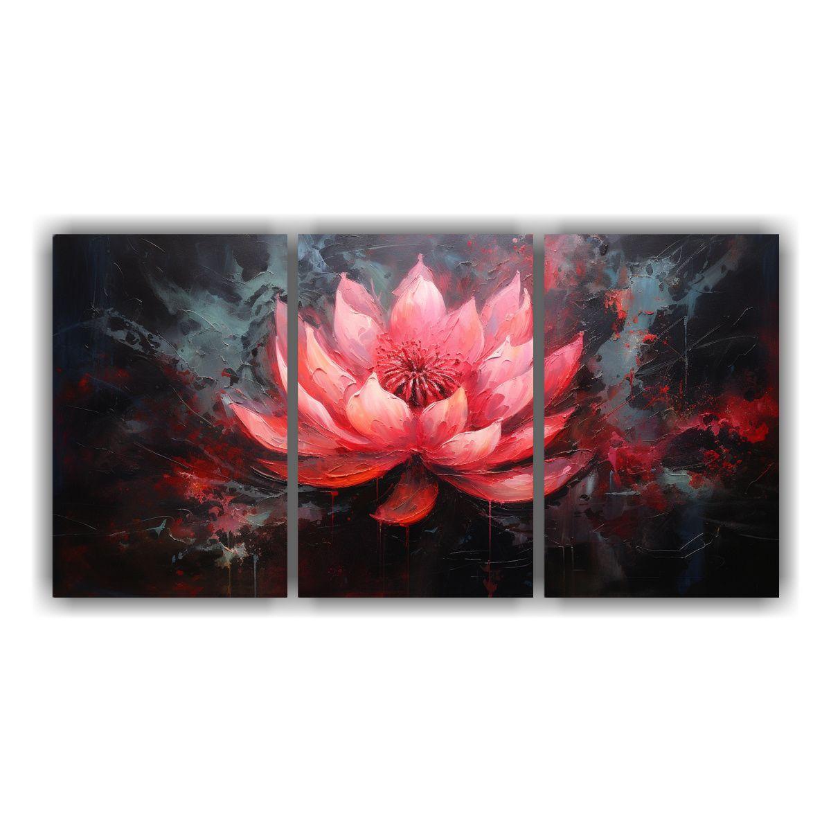 Pintura Abstracta Tres Cuadros Poder Loto Negro 150x75 Cm-0