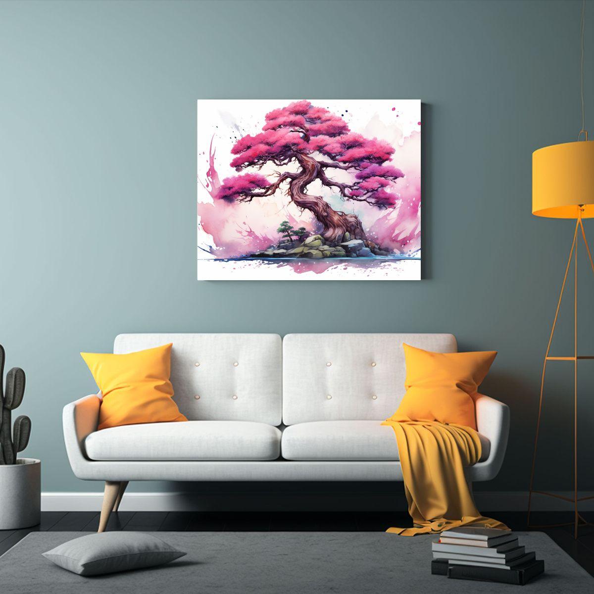 Pintura Abstracta De Acuarela En Rosa Con árbol 30x20cm-2