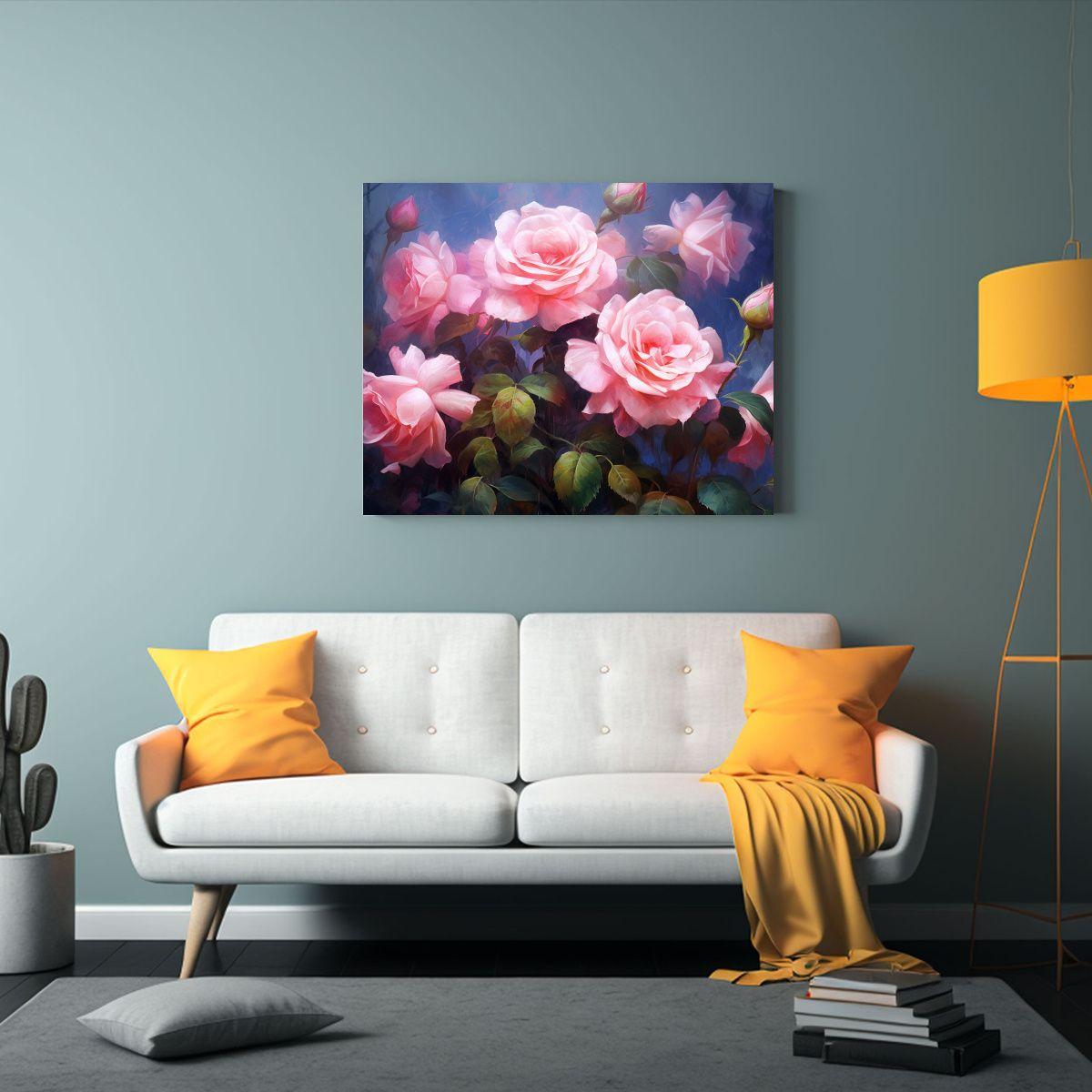Cuadro De Rosas Rosadas En Pared Gris Estilo A Pintura 75x50cm-2