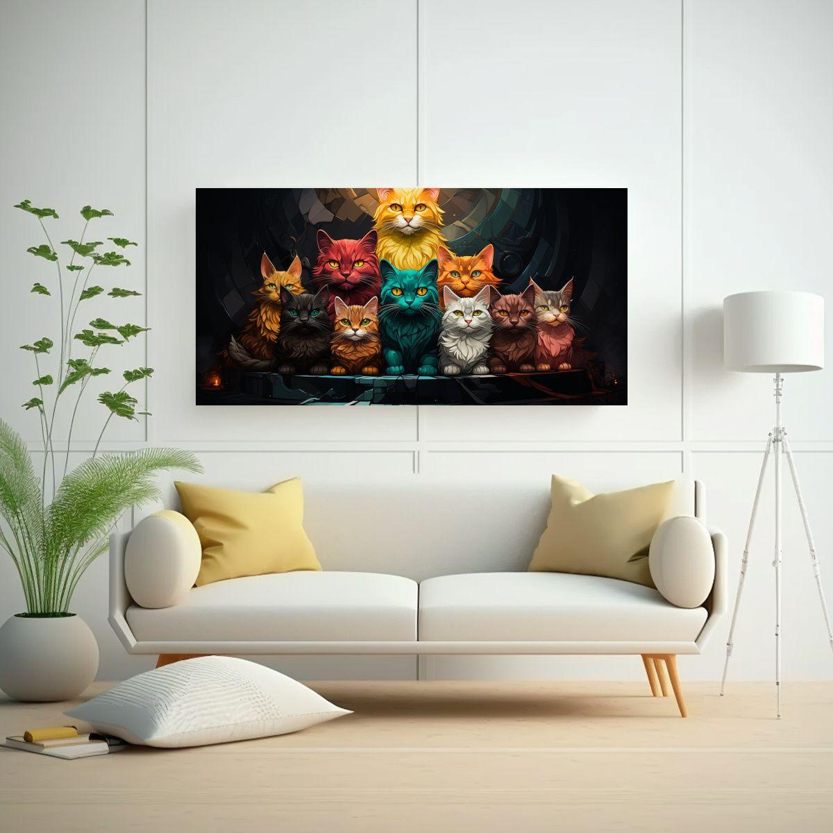 Pintura De Gatos De Colores Apilados. 80x40cm-2