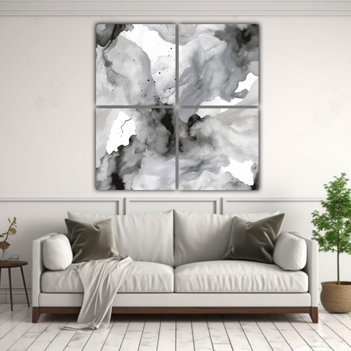 4 Cuadros Imagen Mural Textura Acuarela Gris 40x40 Cm-2