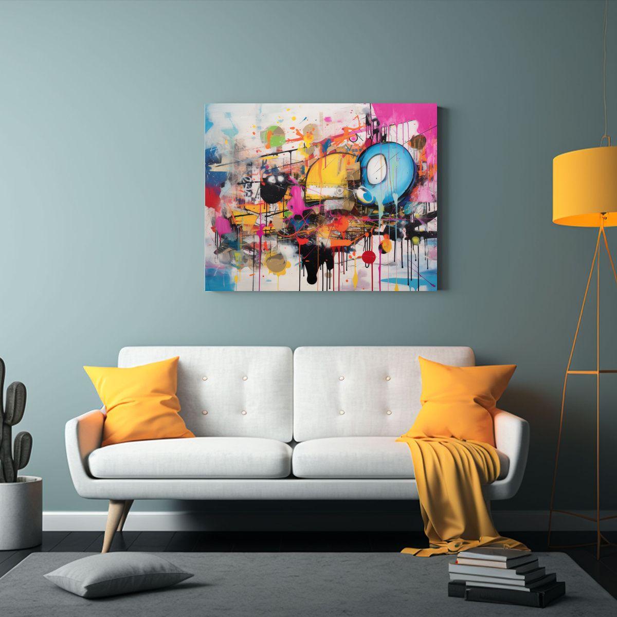 Pintura Graffiti Vintage Sobre Inteligencia Artificial En Li 65x50cm-2