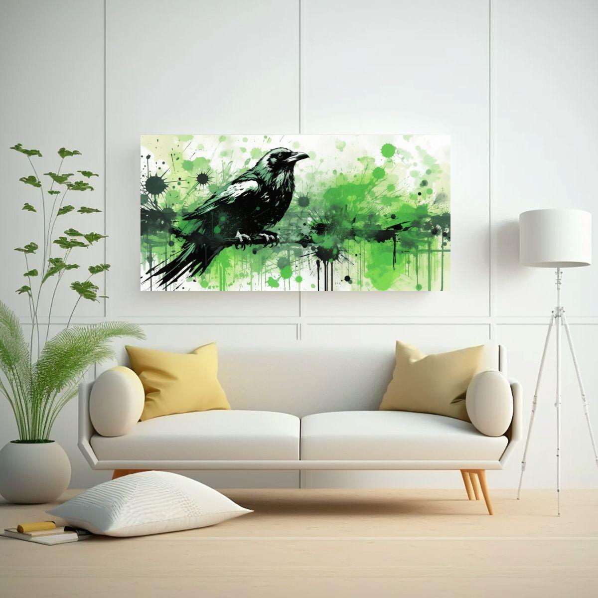 Cuadro Única De Cuervos Y Cornejas En Verde Y Bla 160x80cm-2