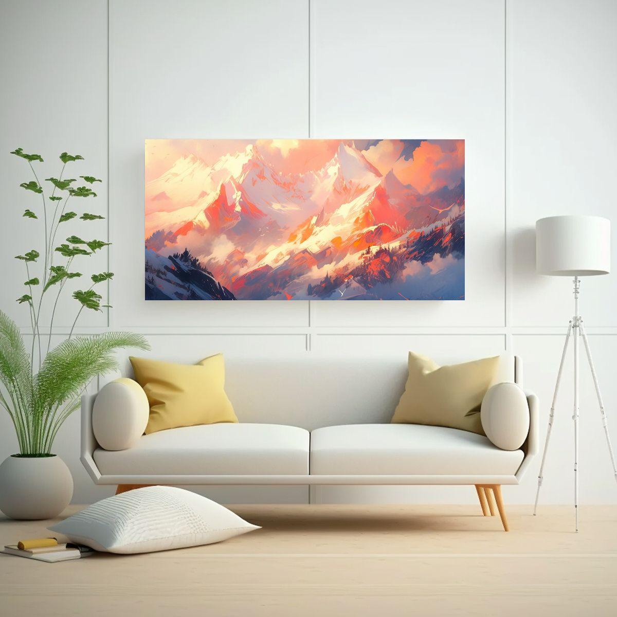 Cuadro Abstracto De Montañas Nevadas Con Colores 60x30cm-2