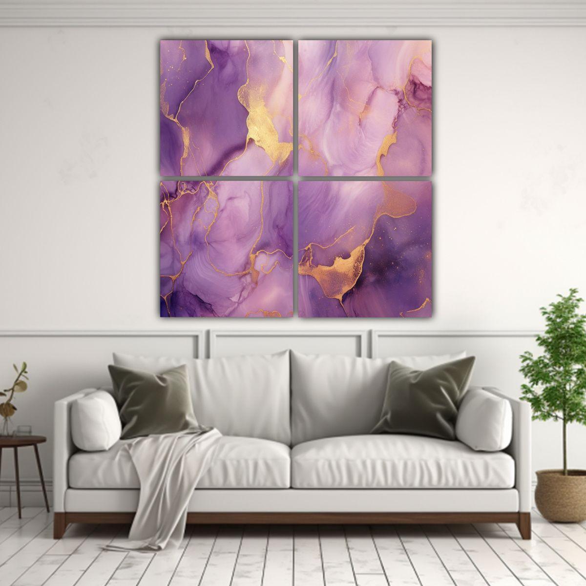 Pinturas Decorativas Estilo Morado Y Dorado De 60x60 Cm-2