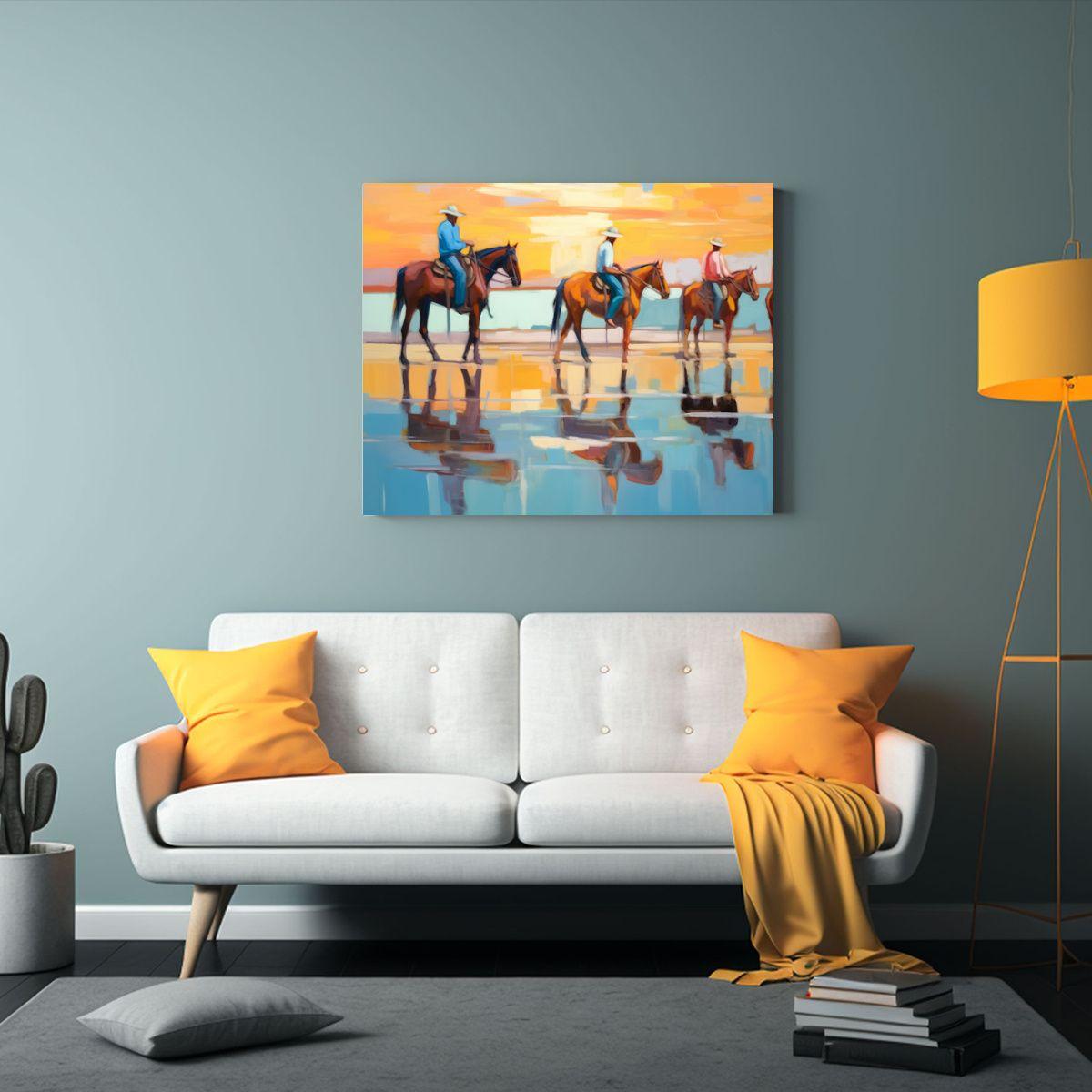 Pintura Moderna: Personas A Caballo Paseando En Paisaje Insp 120x80cm-2