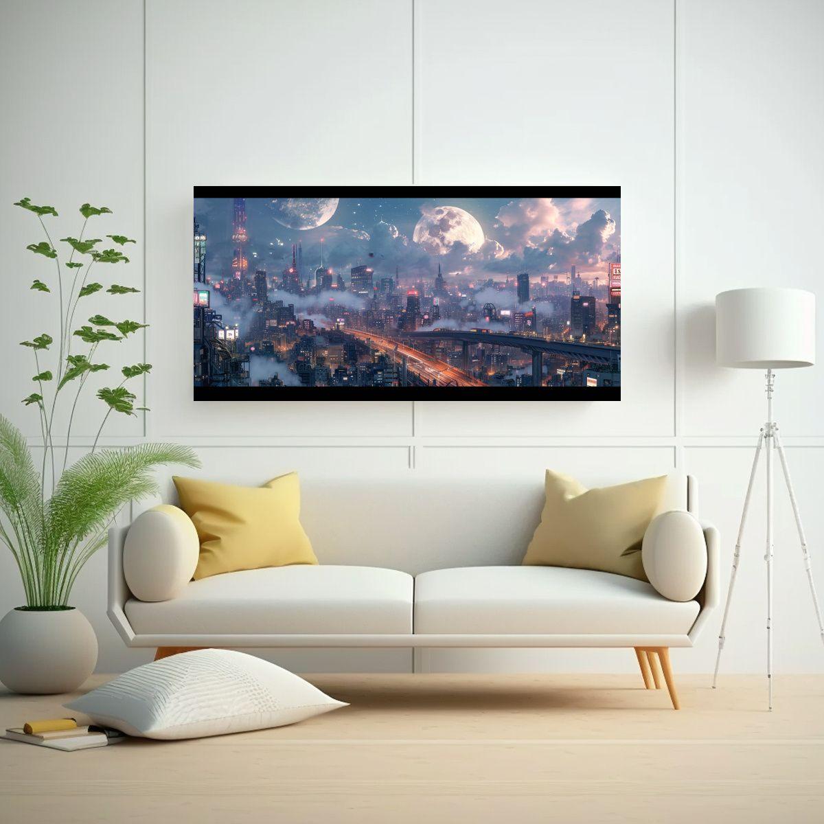 Pinturas Decorativas De Ciudad Futurista Cripto 80x40cm-2