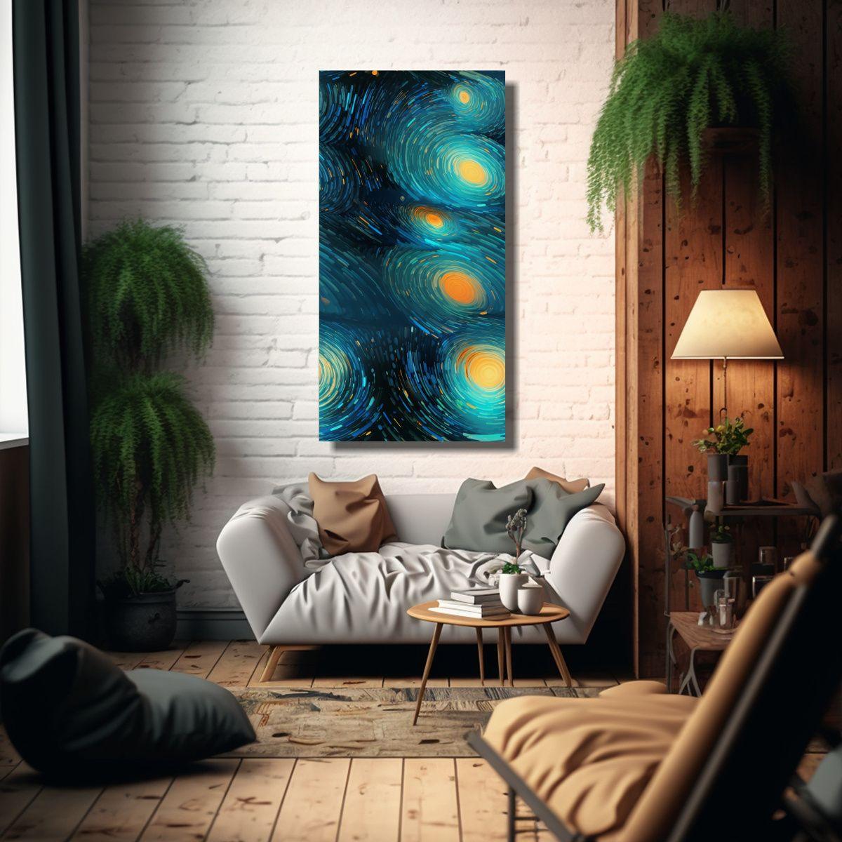 Cuadro Abstracto Colores Vibrantes En Azul Cielo, 30x60 Cm-2