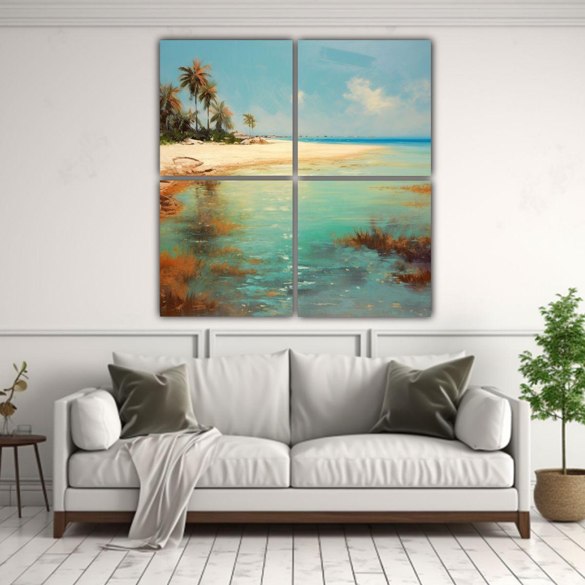 Cuadro Baño Oasis Playa Pintura Al Estilo Óleo, 100x100 Cm-2