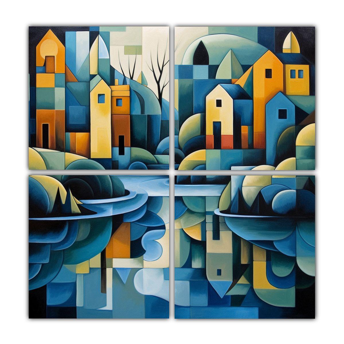 Pinturas Decorativas Cubismo Río Combinación 80x80 Cm-0