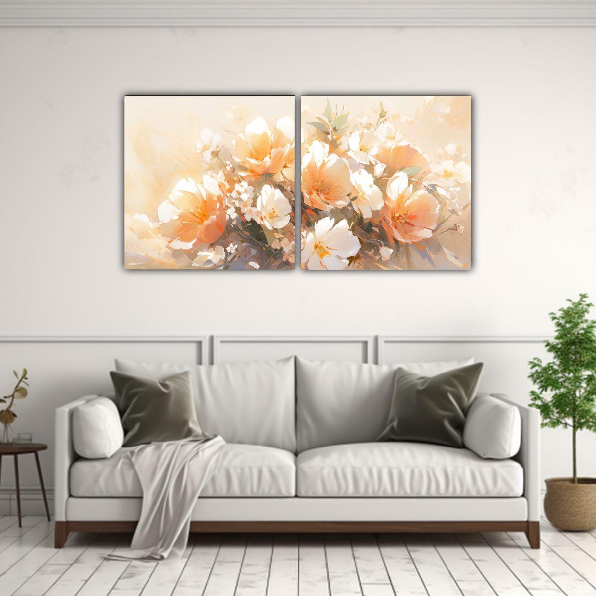 Cuadro Flores Alegres En Bastidor Blanco Y Naranja 160x80 Cm-2