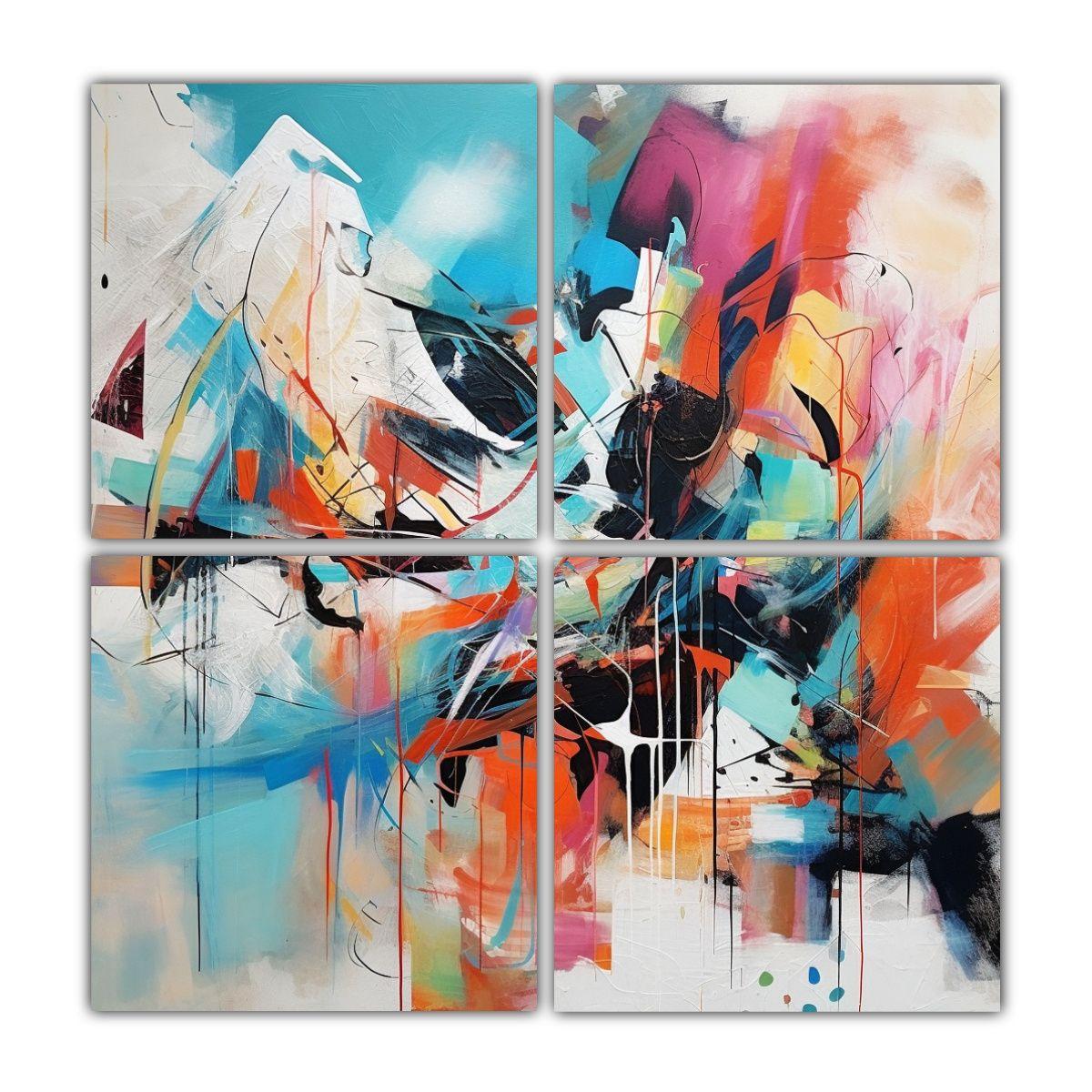 Pintura Abstracta En Cuatro Lienzos De 160x160 Cm-0