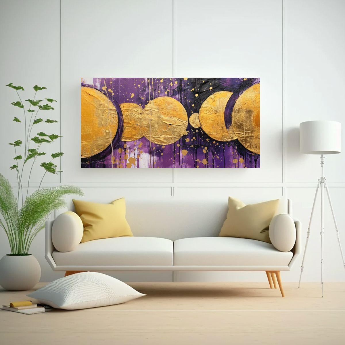 Cuadro Elegante Con Círculos Dorados Brillantes 140x70cm-2