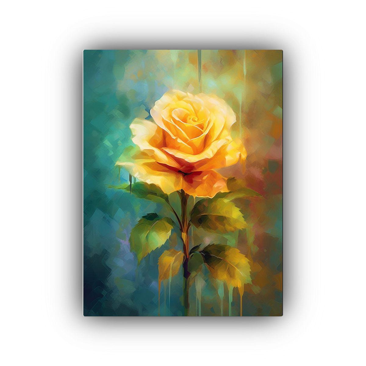 Pintura Decorativa De Rosa Amarilla En El Estilo 40x50cm-0
