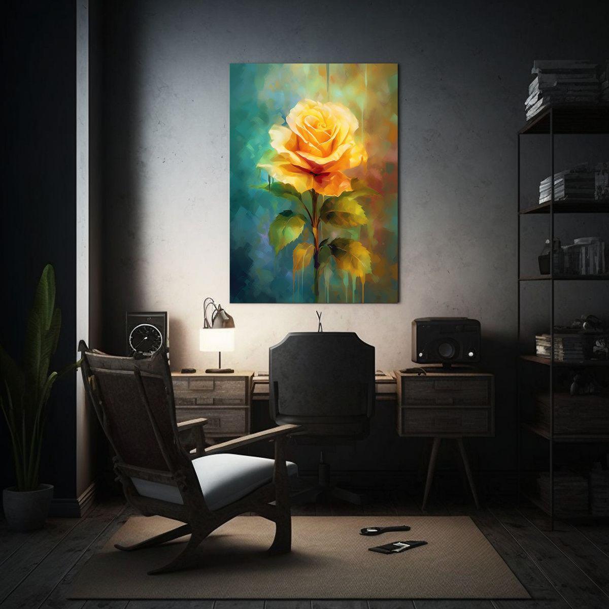 Pintura Decorativa De Rosa Amarilla En El Estilo 40x50cm-2