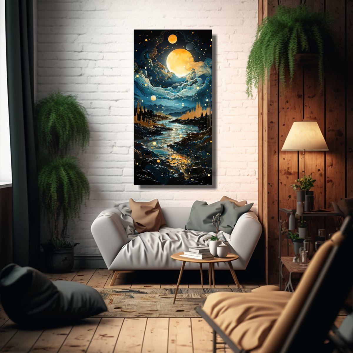 Pintura De Inspiración Fantástica Con Luna 80x160cm-2