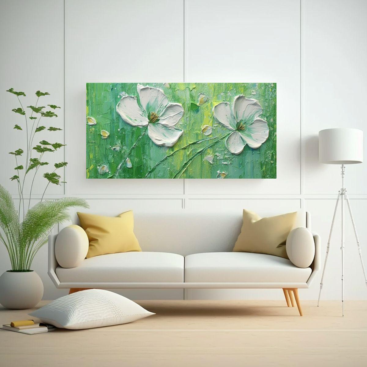Pintura Al Estilo óleo Abstracta Verde Con 160x80cm-2