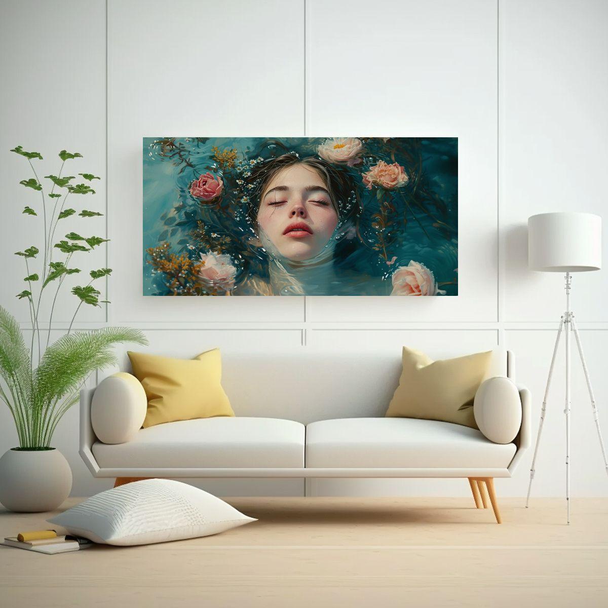 Pintura Decorativa: Hermosa Chica Blanca Flotando 100x50cm-2