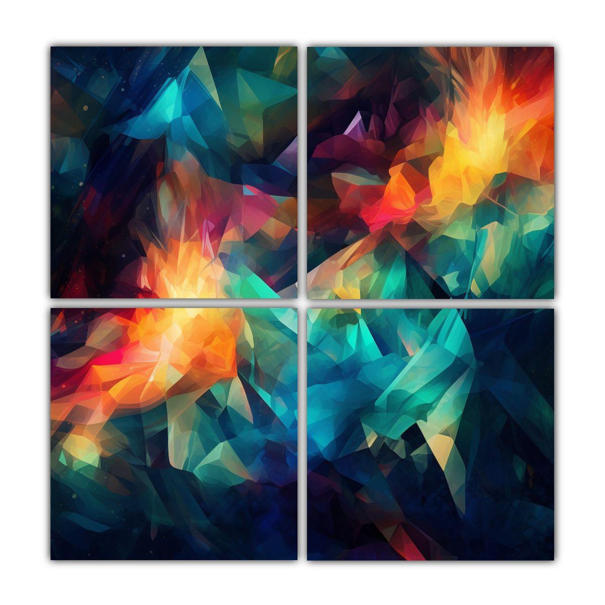 Cuatro Cuadros Abstractos Juveniles Sobre Fondo 40x40 Cm-0
