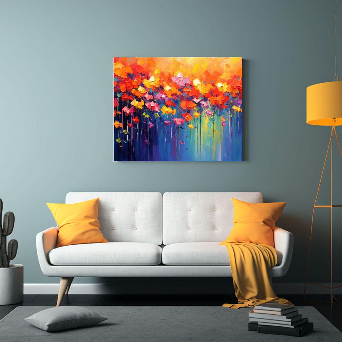 Pintura Al óleo Flores Coloridas Estilo De Goteo 30x20cm-2