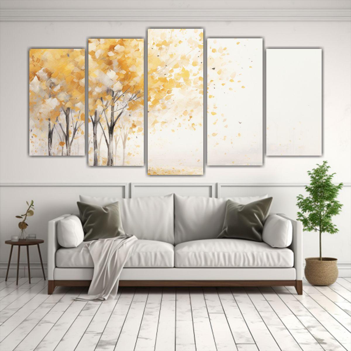 Cuadro Abstracto De árbol Blanco Y Dorado En 150x75 Cm-2
