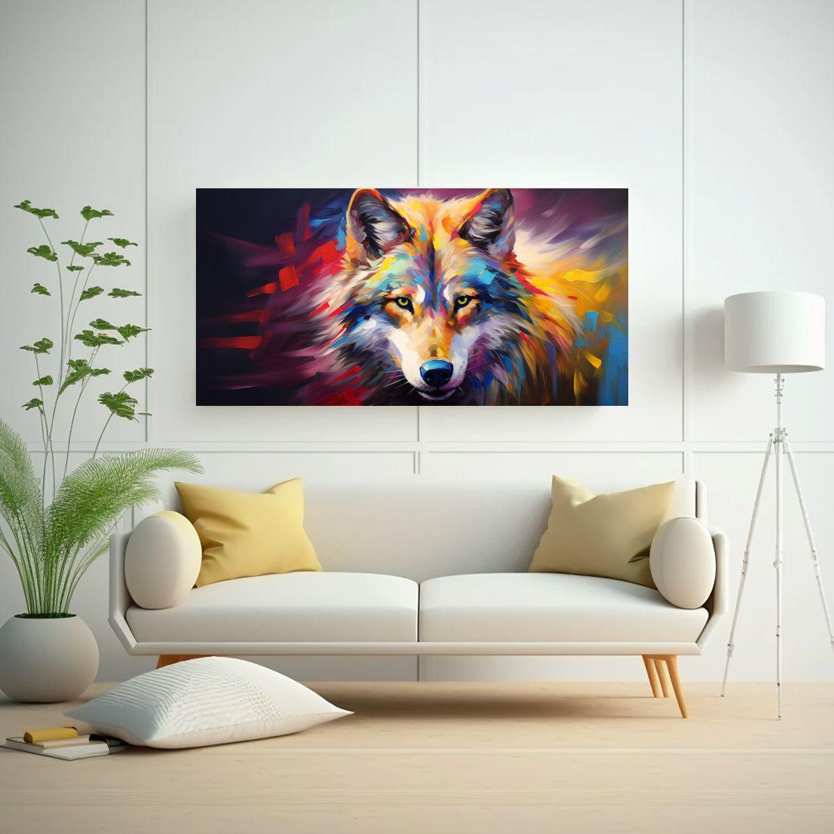 Obra Arte Equilibrada: Lobo En Lienzo Estilo 140x70 Cm-2